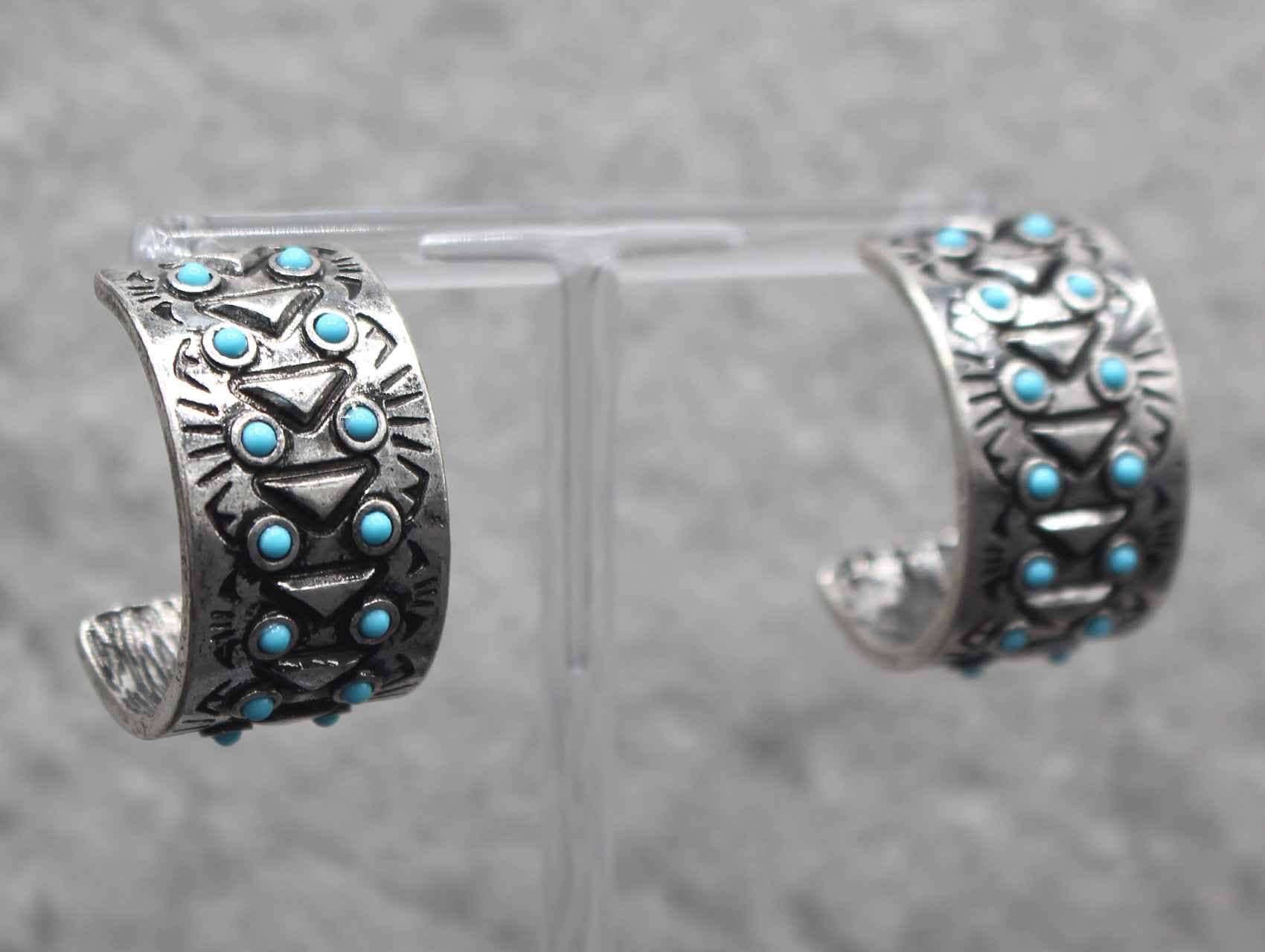 Western Mini Hoop Turquoise Earrings