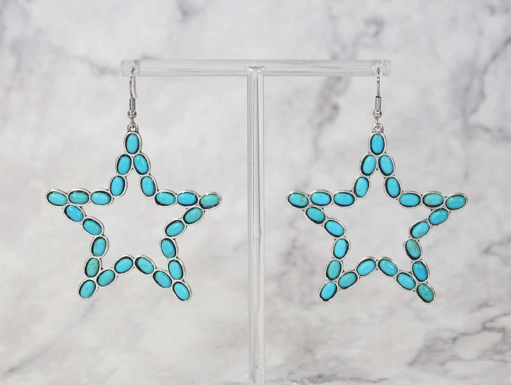 Star-Shaped Drop Earrings with Turquoise