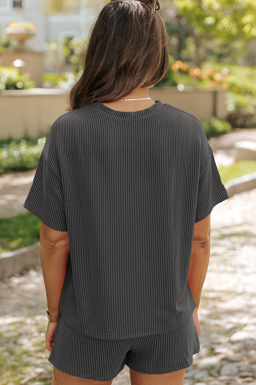 Western Rodeo Graphic Patched Ribbed Short Outfit