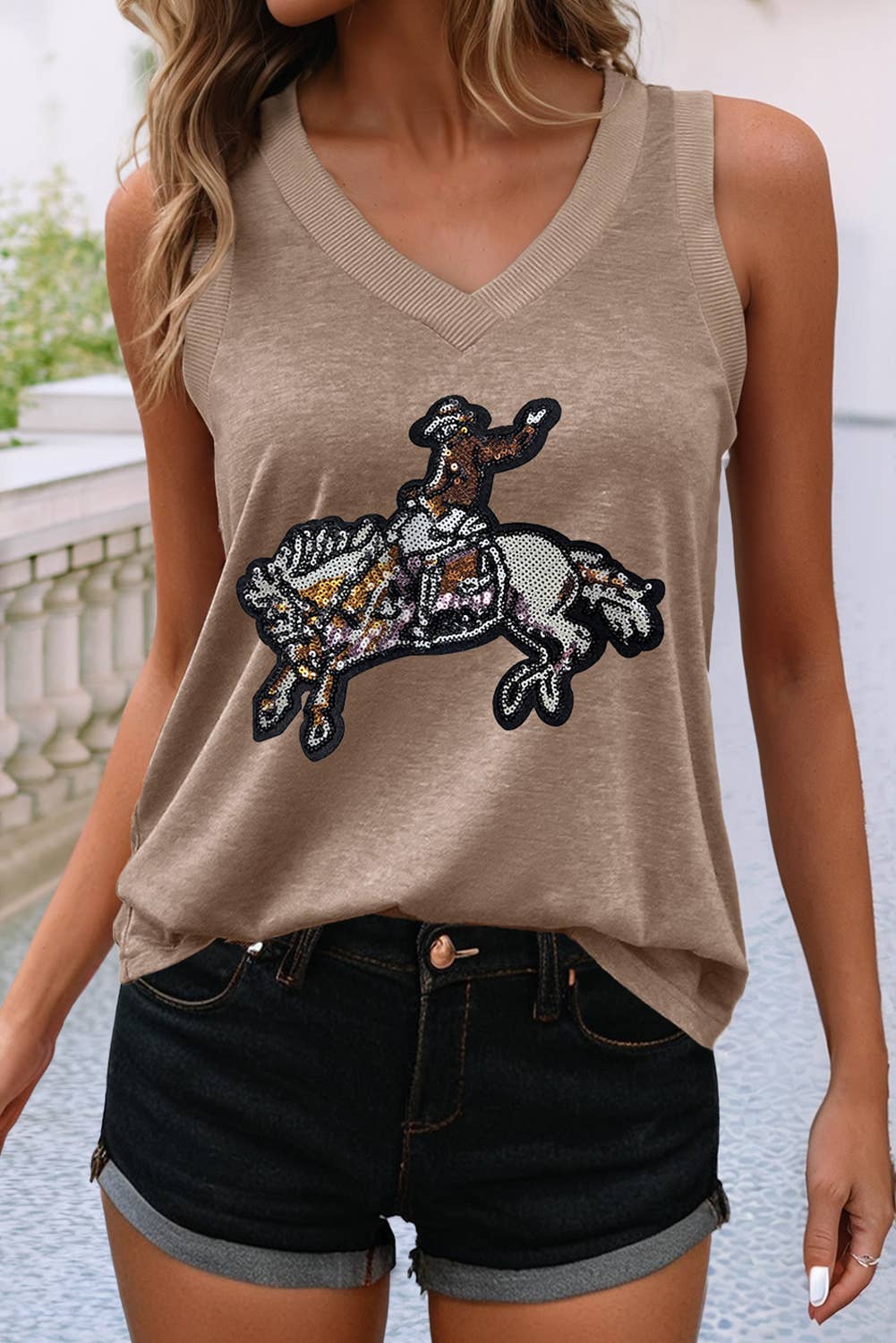 Sequined Rodeo Graphic Western Fashion Tank Top