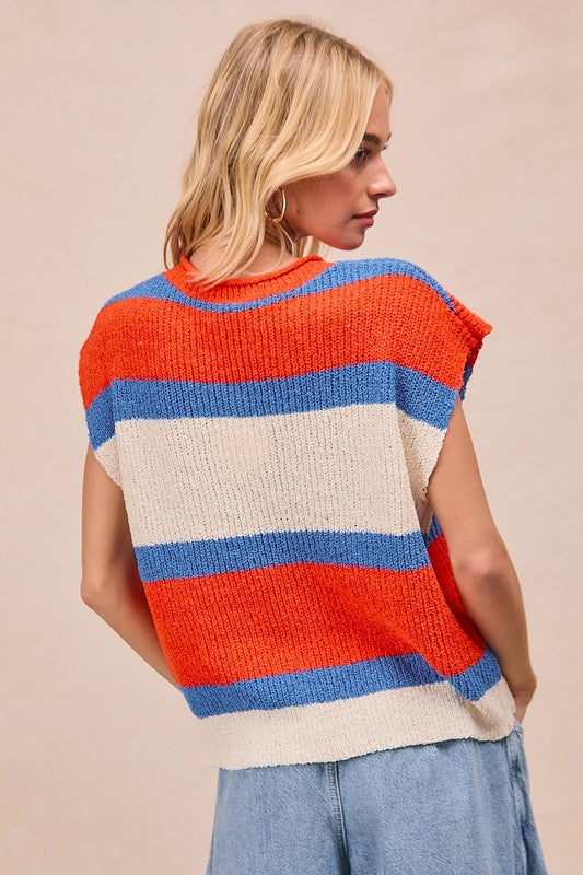 Striped Color Block V-Neck Sleeveless Top