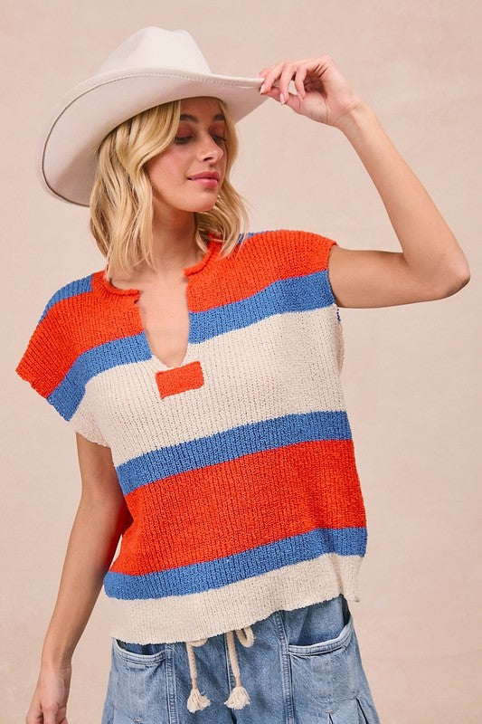 Striped Color Block V-Neck Sleeveless Top