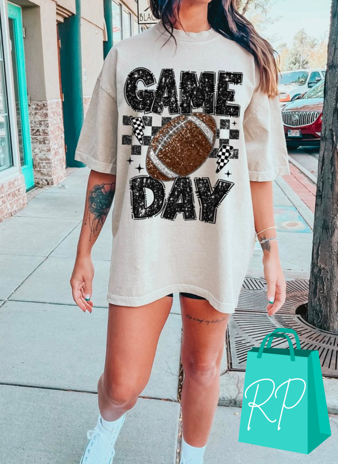 Glitter Football Game Day - Custom Color Graphic T-Shirt