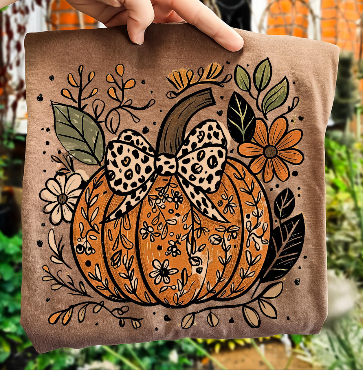 Cozy Floral Pumpkin Graphic T-Shirt