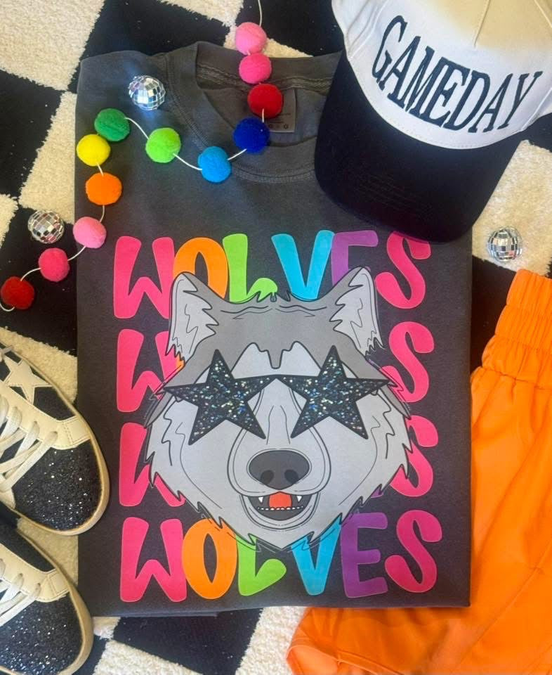 Wolves Neon Mascot Graphic T-Shirts