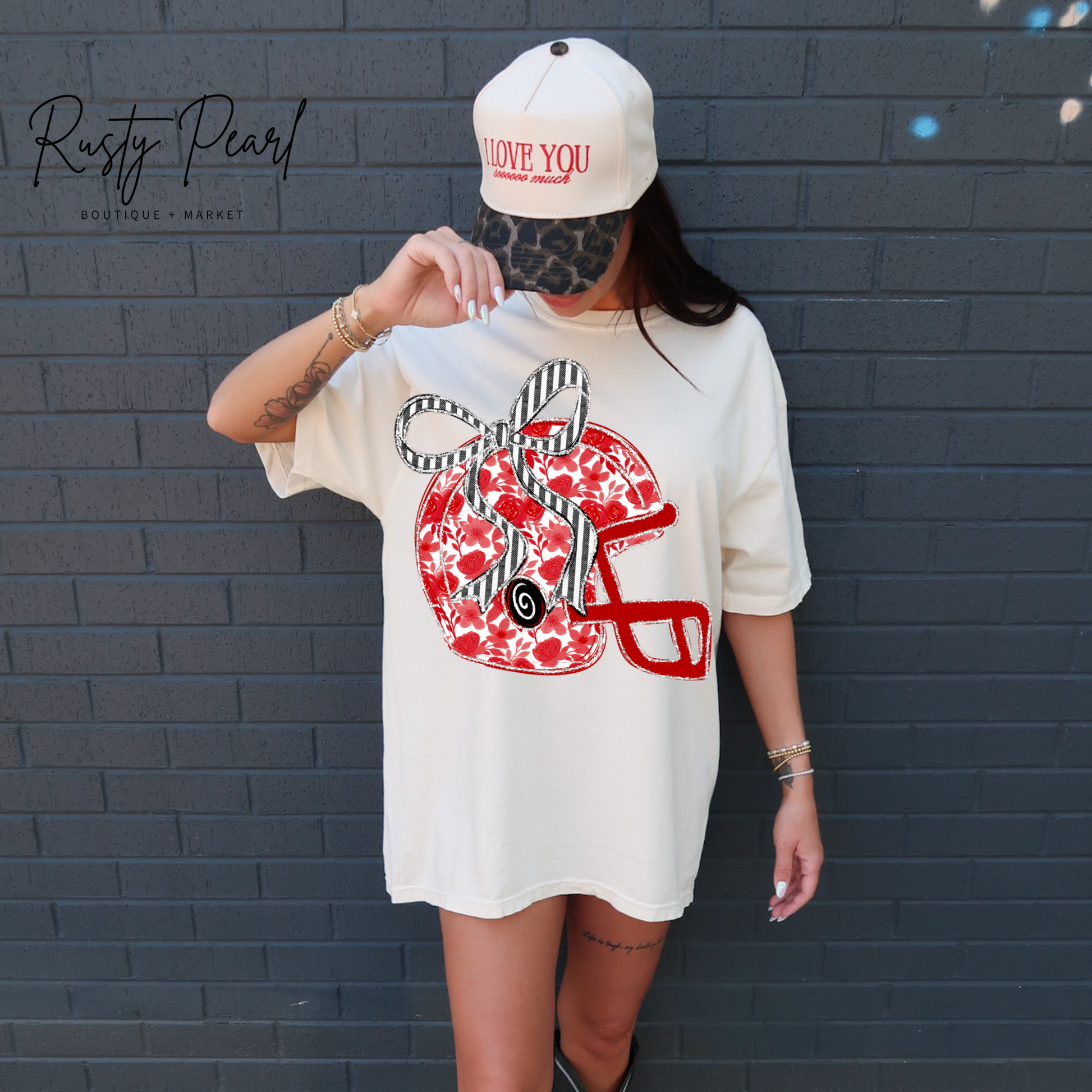 Red & Black Floral Helmet Graphic T-Shirt