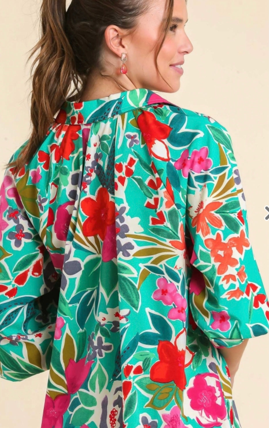 Mixed Print Collared Button Up Top