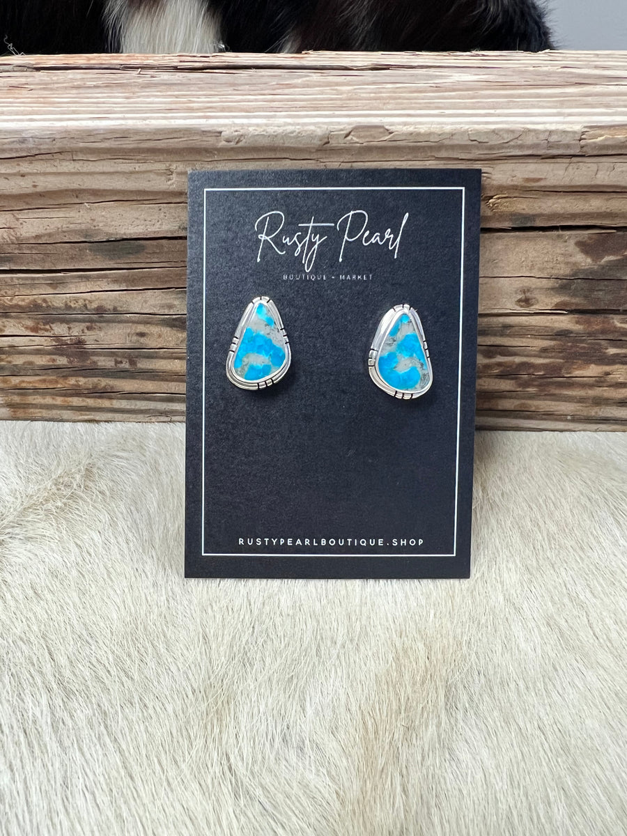 Blue + Polished Sterling Inlay Studs