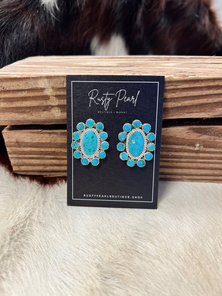 Turquoise Cluster Statement Earrings
