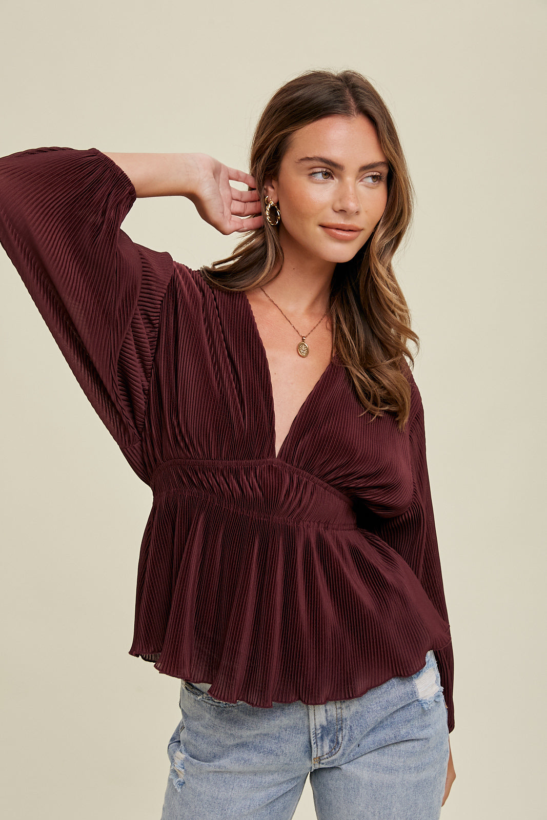 Holding Onto You Wine Blouse