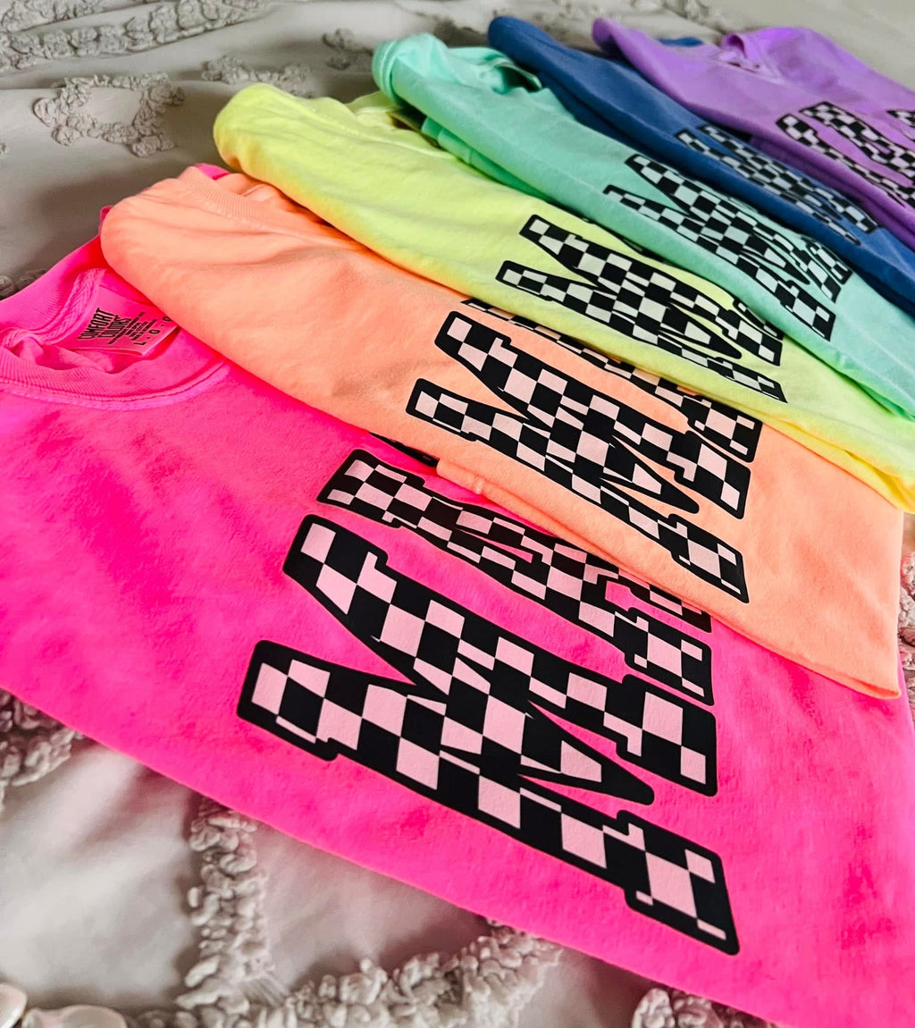 Neon Checkered Mama Comfort Colors T-Shirt