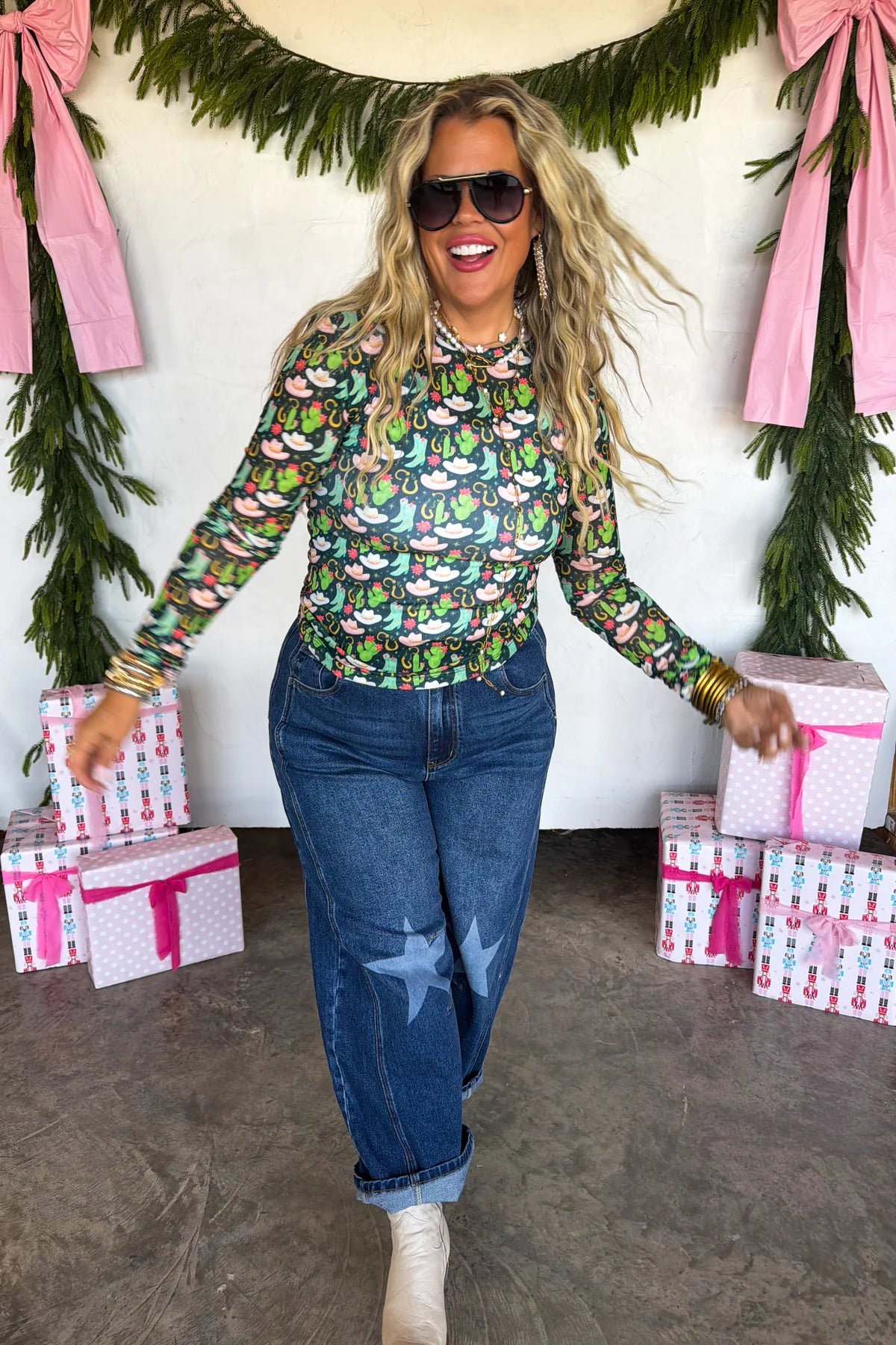 PREORDER- MERRY MESHMAS TOPS | GREEN CACTUS & BOOTS