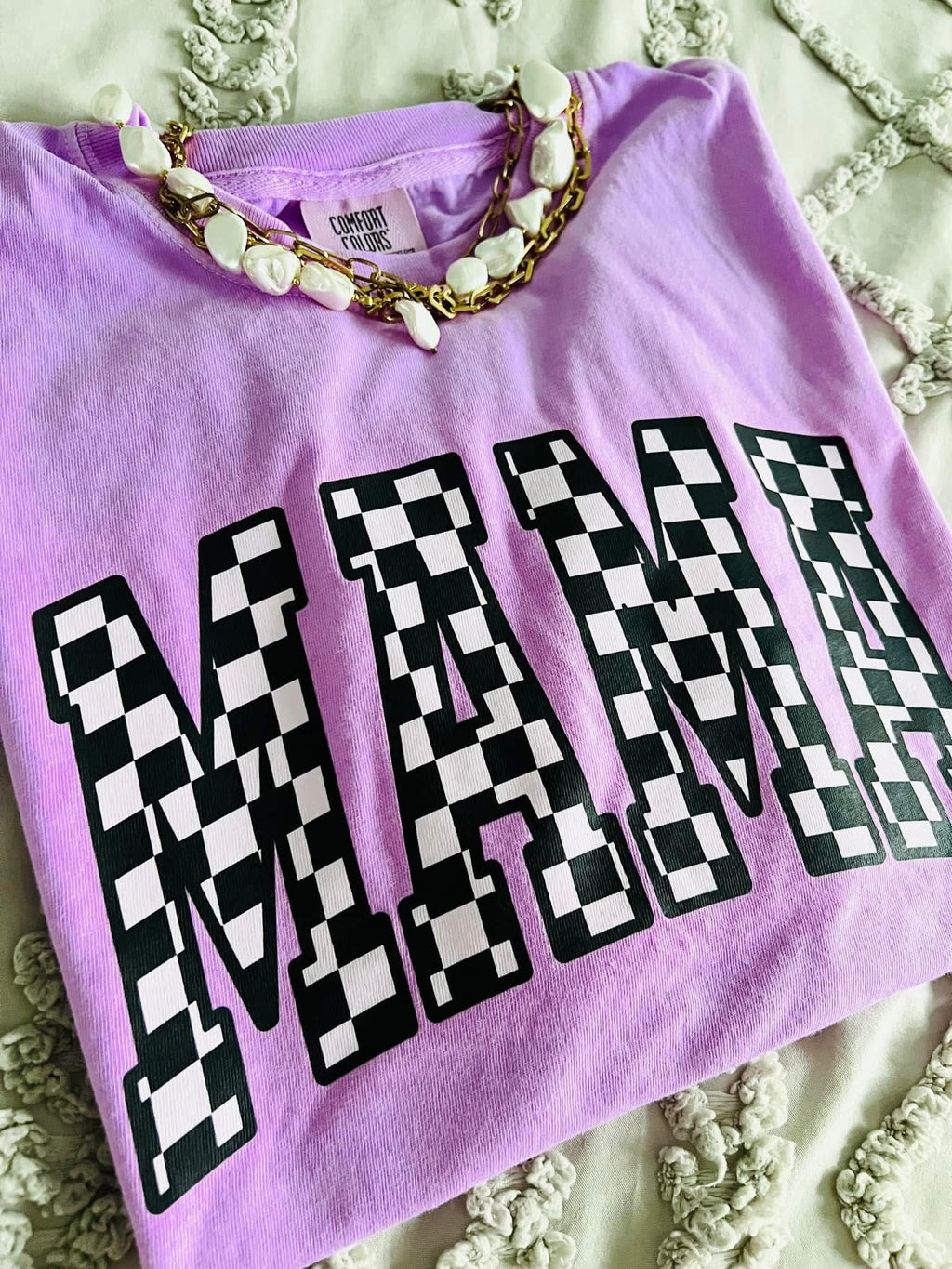 Neon Checkered Mama Comfort Colors T-Shirt