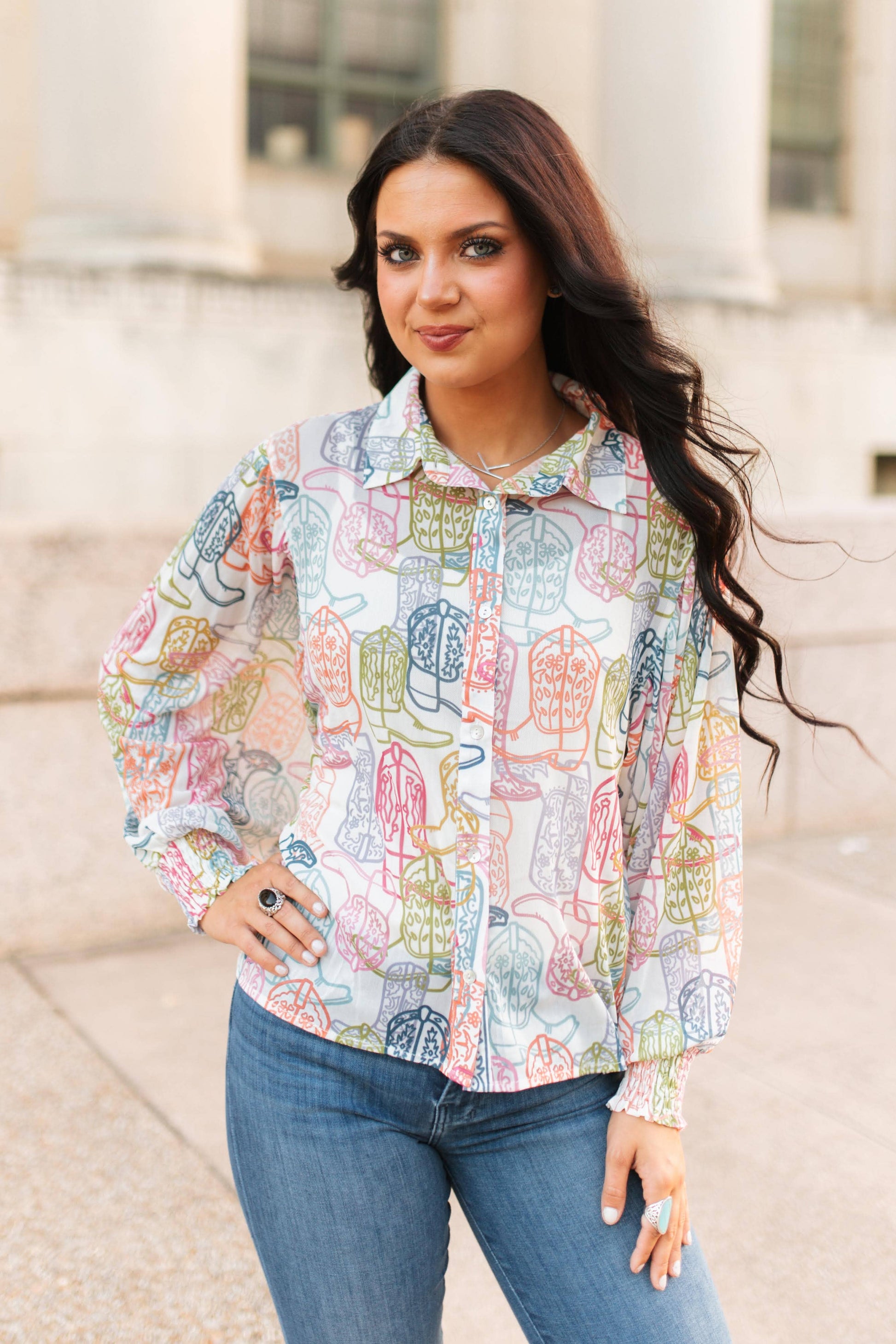 Multi Colored Boot Blouse