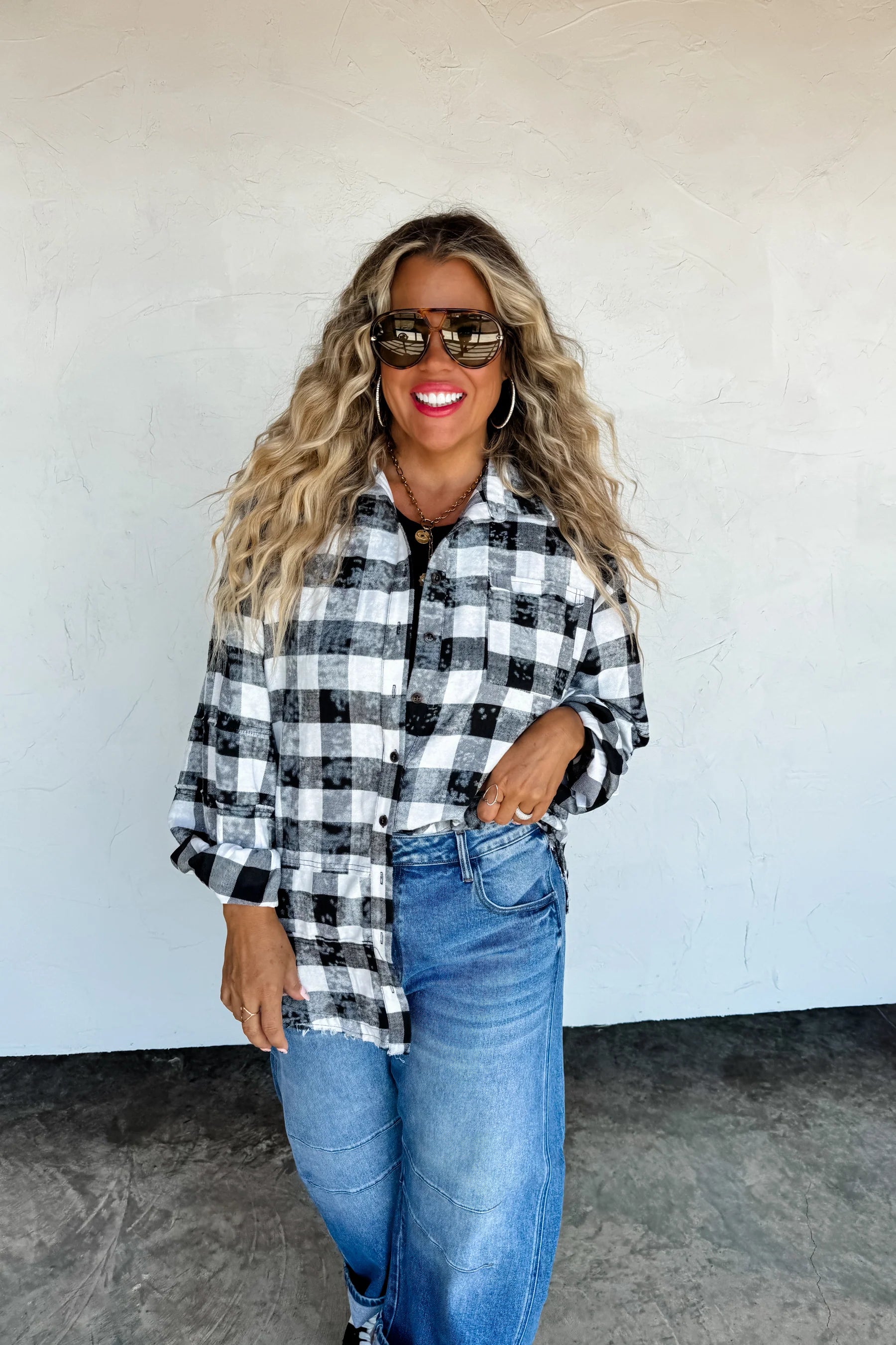 Blakeley - Juniper Bleached Plaid Button Down Top