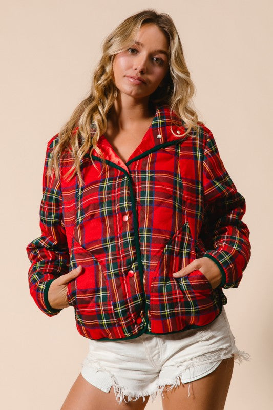 Vintage Christmas Plaid Quilted Jacket