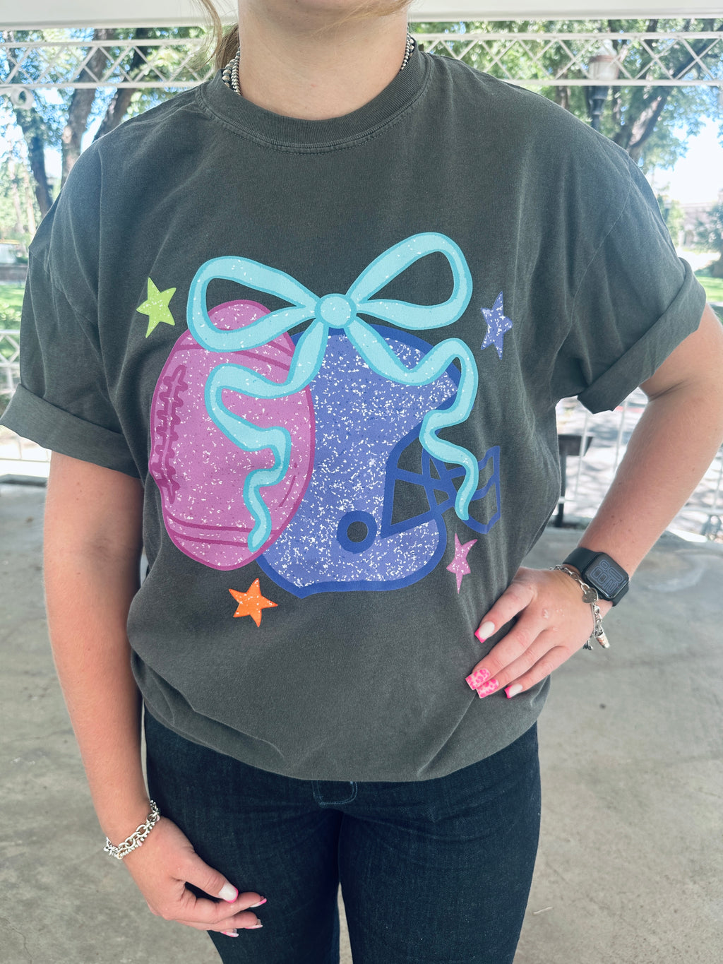 Front & Back Colorful Football Game Day Graphic T-Shirt