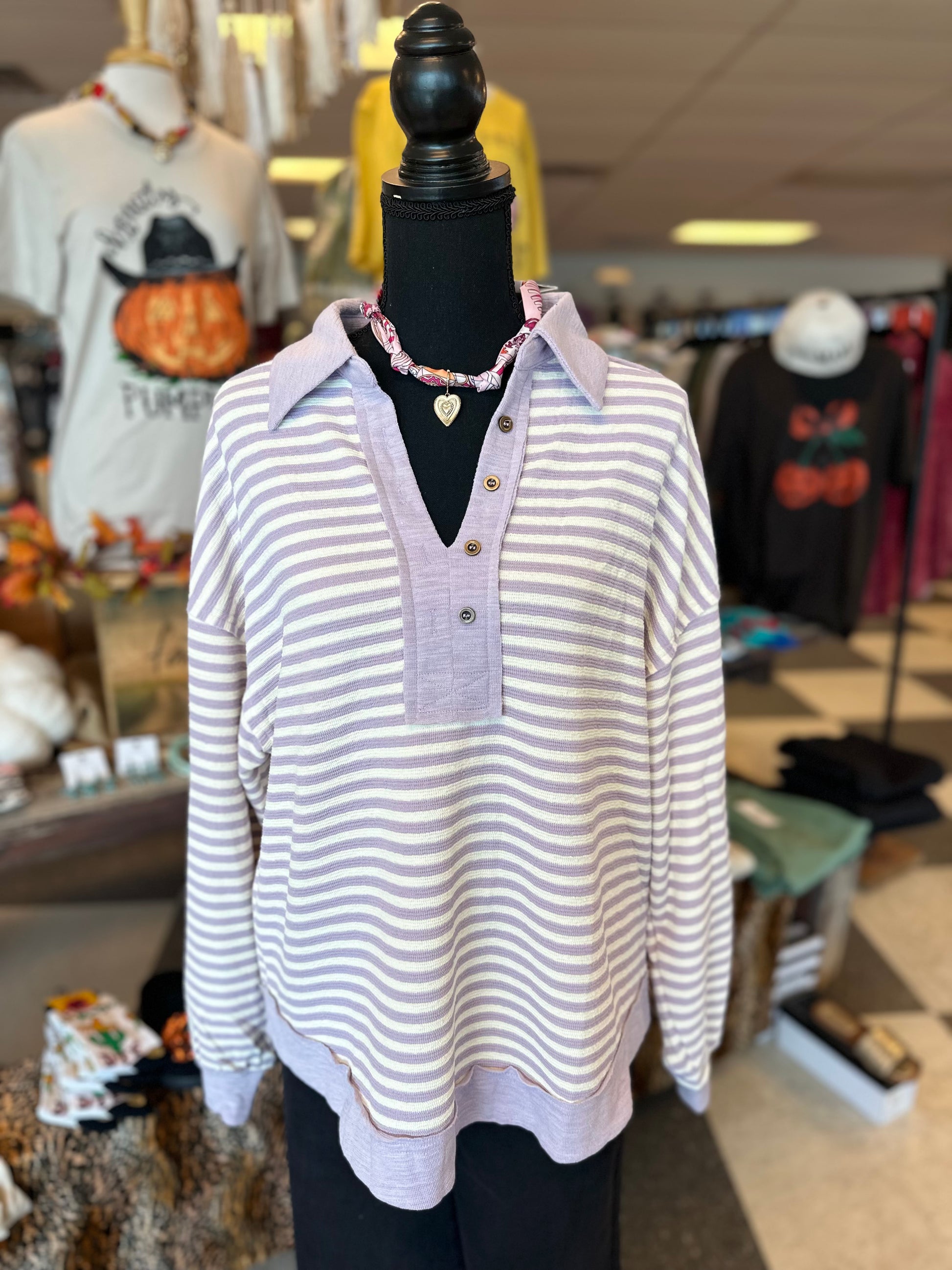 Cassidy Slub Knit Stripe Collared Top
