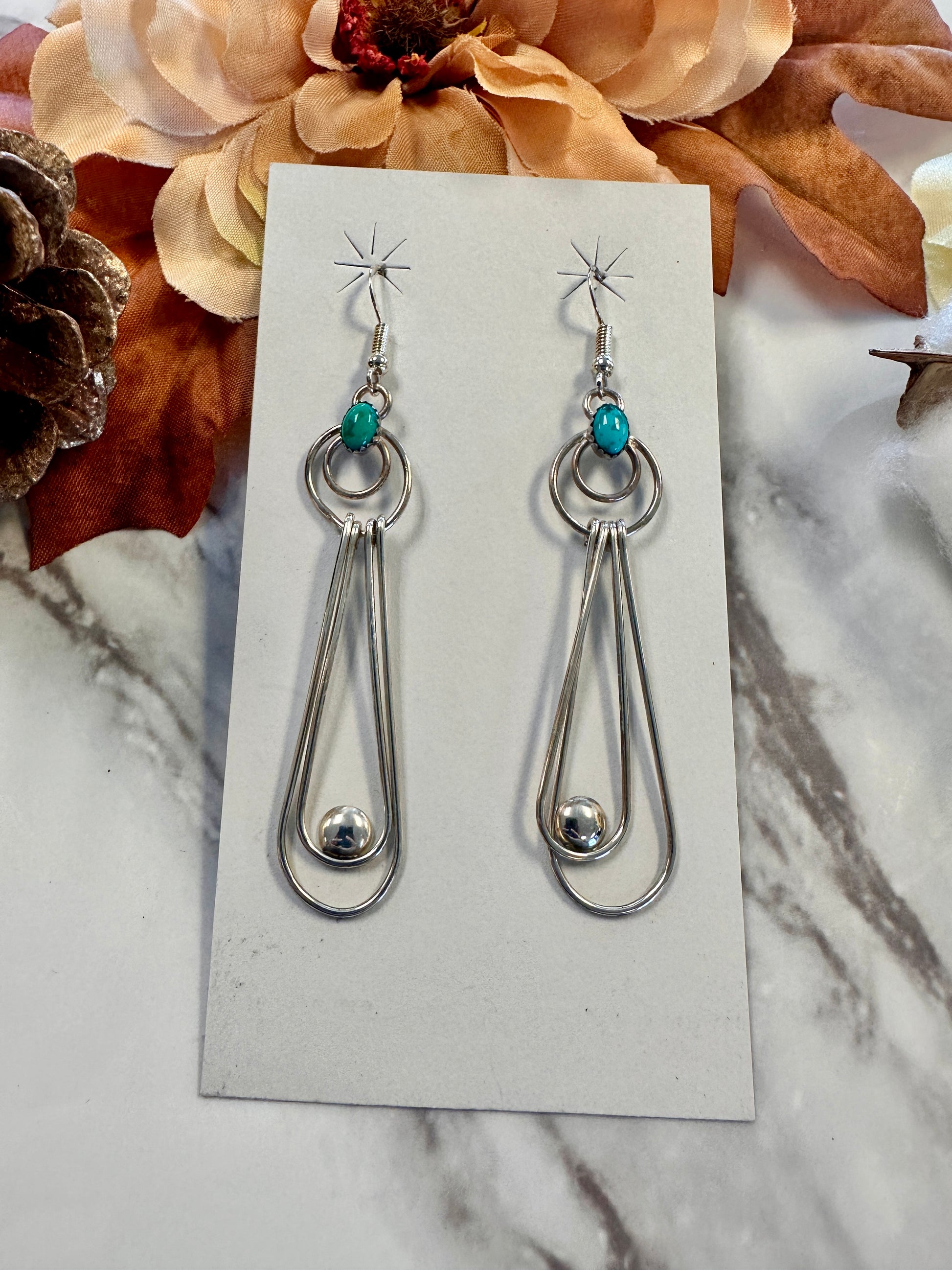 Vintage Dangle Sterling Sliver & Turquoise Earrings 2.5" by Delmar Armstrong