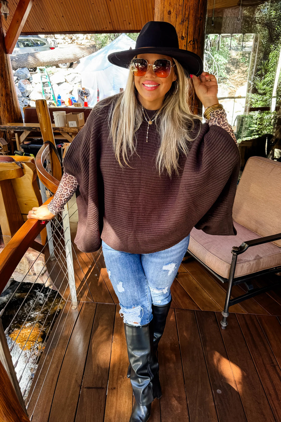 Meg Poncho Pullover - Brown