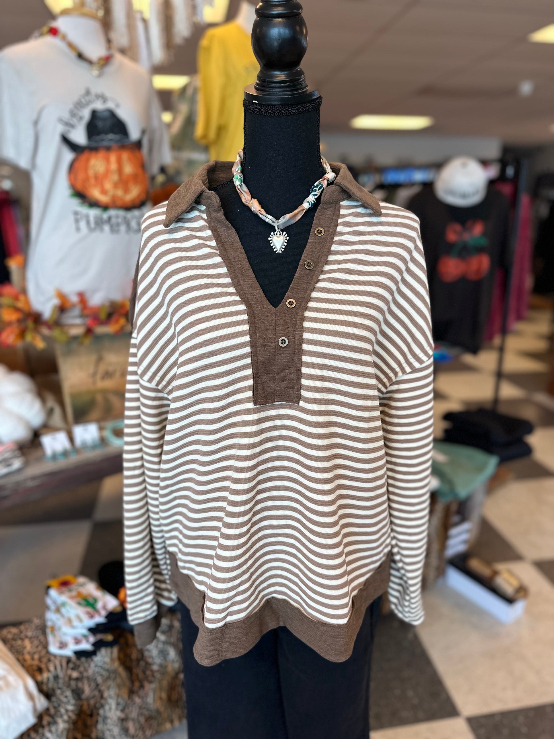 Cassidy Slub Knit Stripe Collared Top
