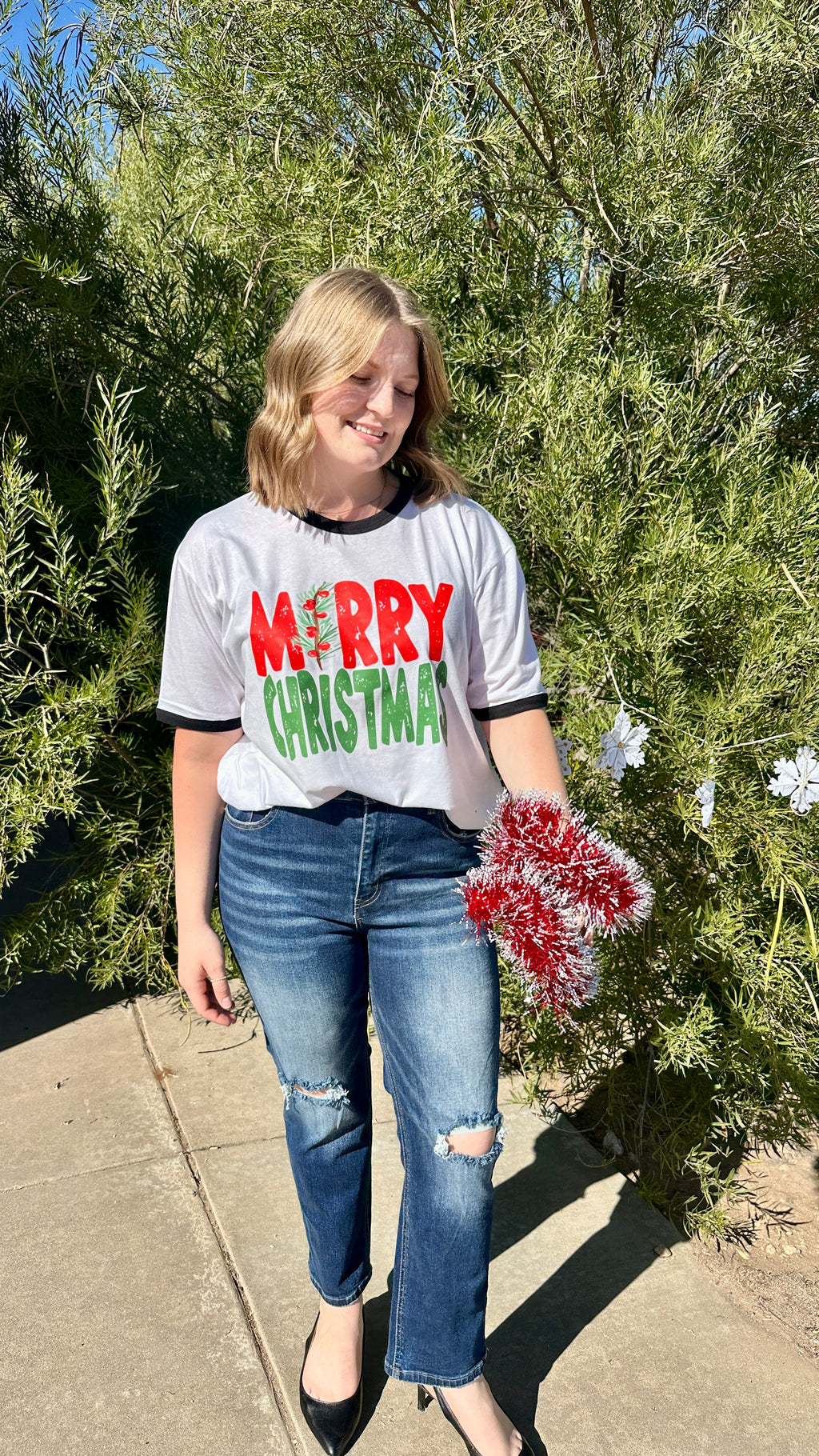 Merry Christmas Graphic Ringer T-Shirt