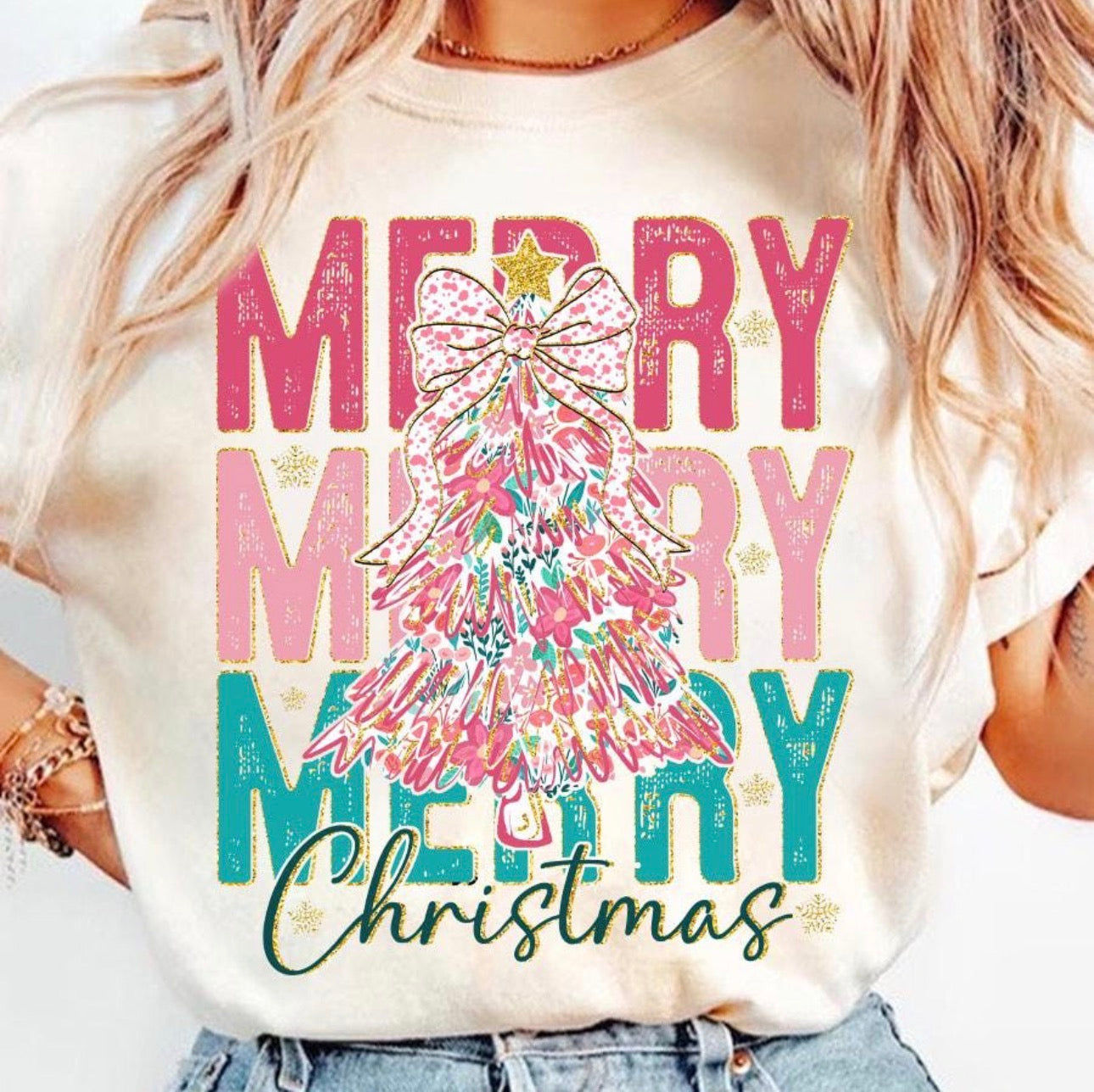 Preppy Merry Merry Christmas Graphic T-Shirt