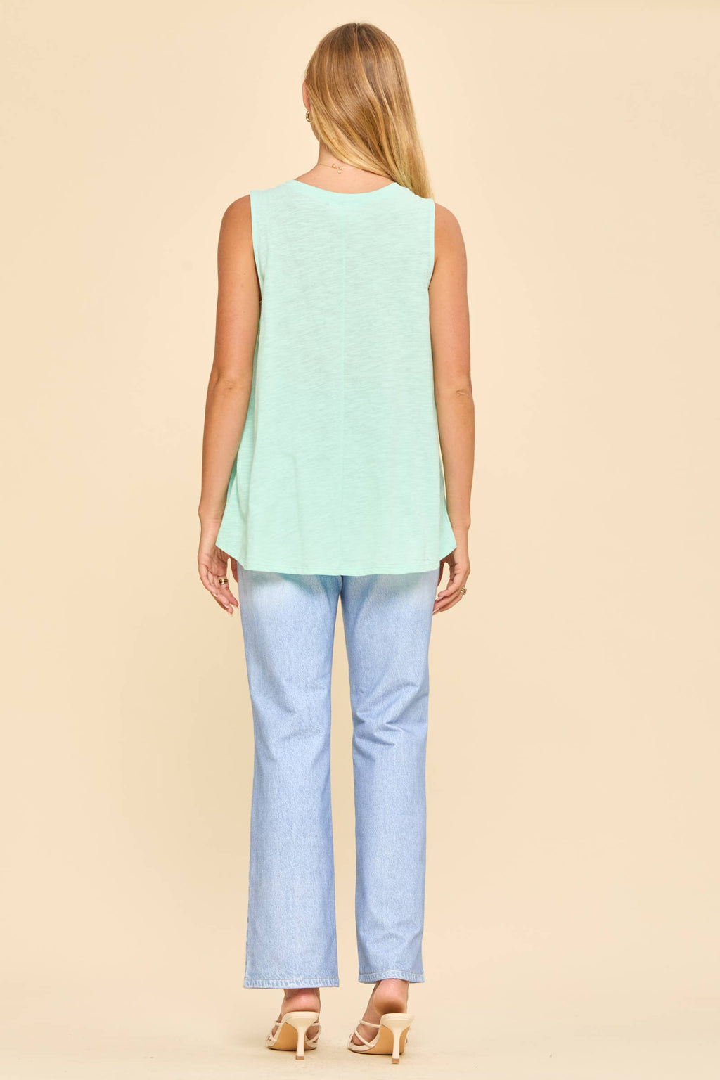 V-Neck Cotton Top: Mint