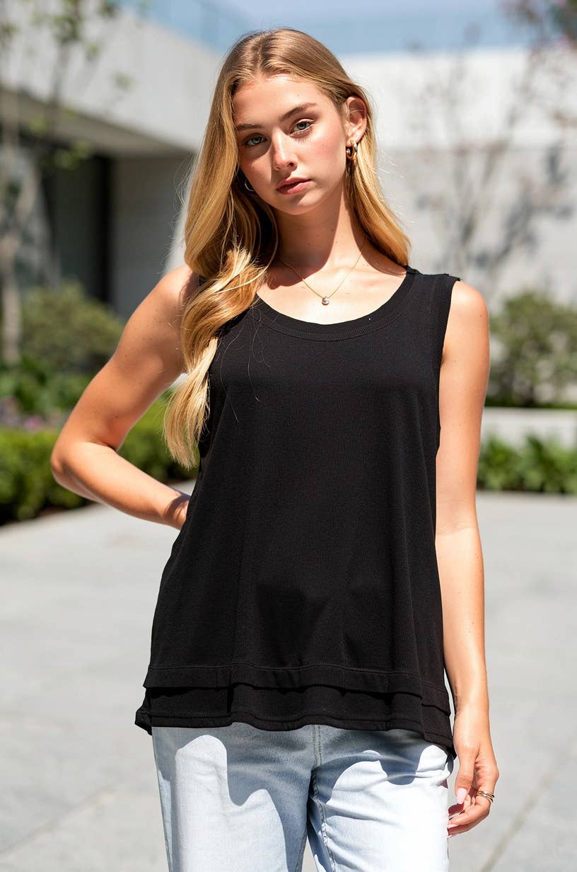 Baby Ribbed Knit Tank Top: Black