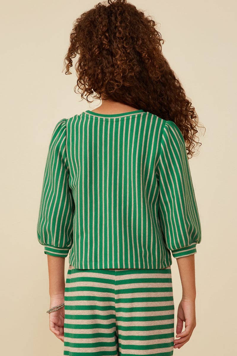 Girls Textured Vertical Stripe Knit Top