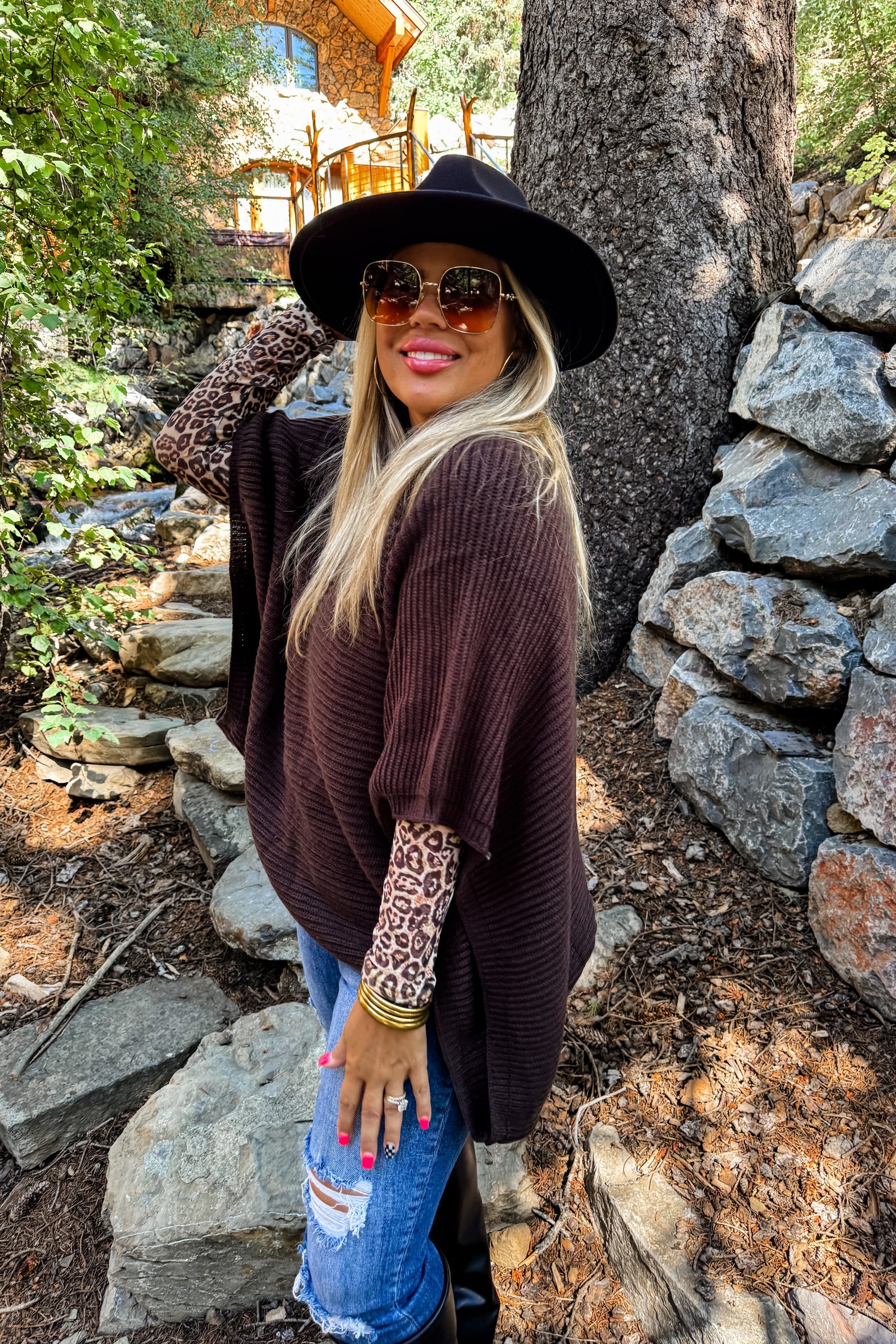 Meg Poncho Pullover - Brown