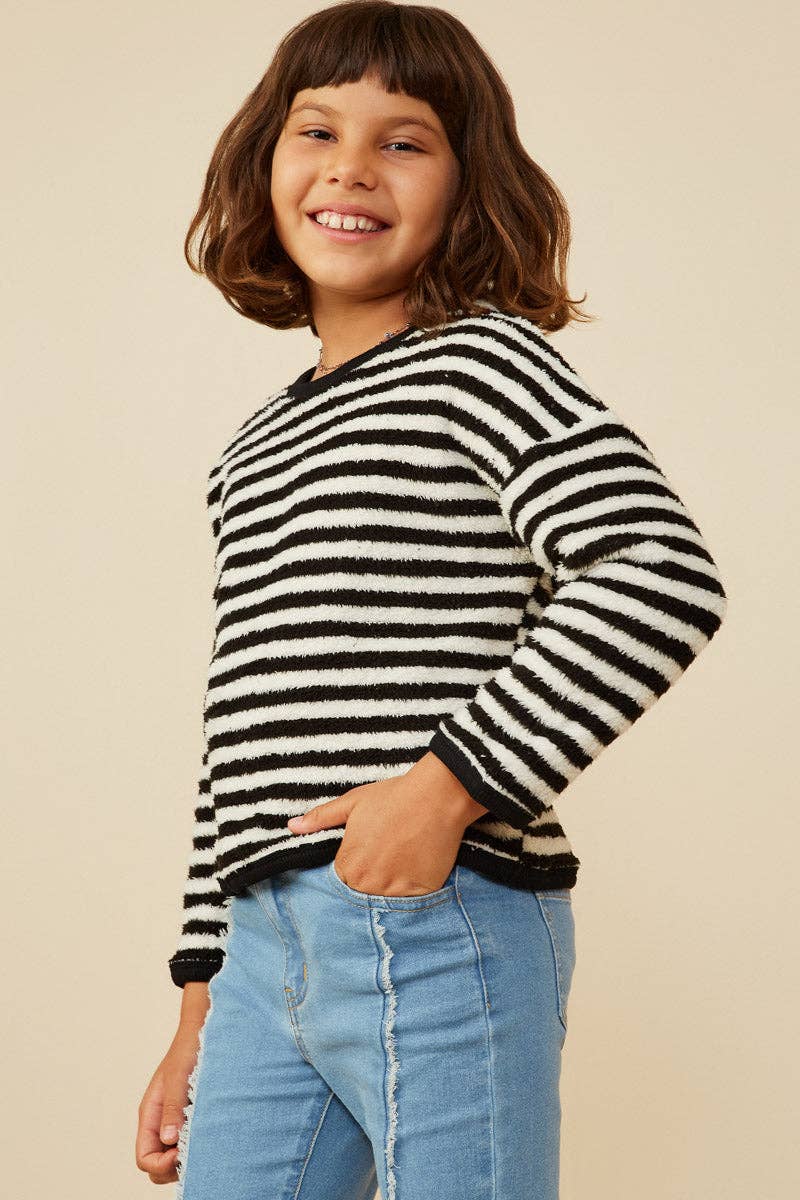 Girls Fuzzy Fleece Striped Long Sleeve Top