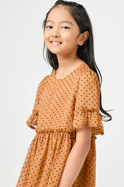 Girls Ruffle Detail Sheer Polka Dot Peplum Top