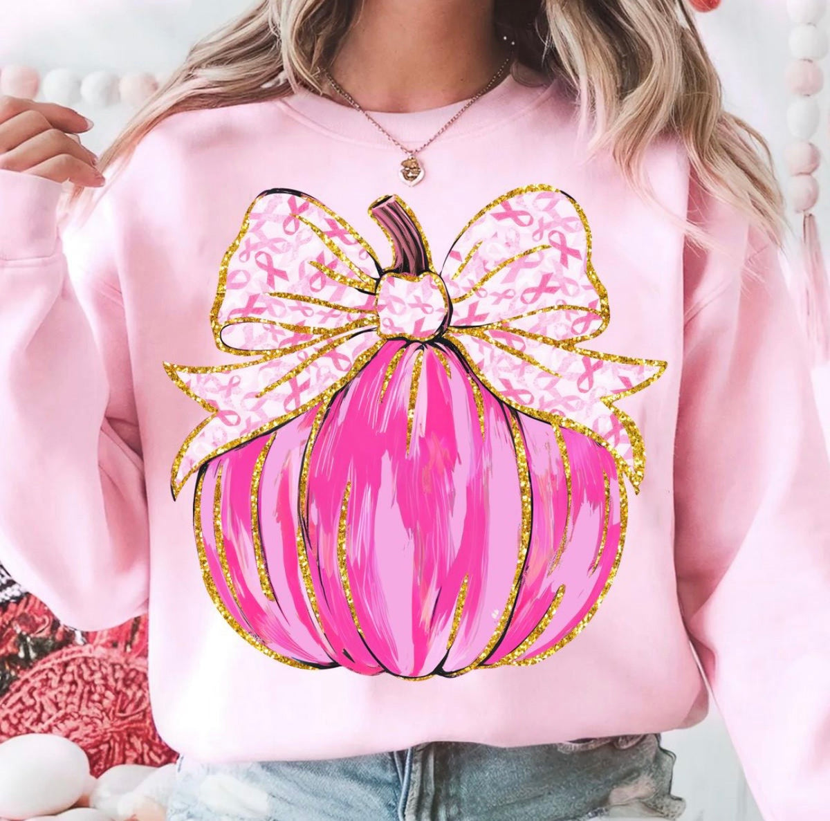 Pink Bow Pumpkin Graphic T-Shirt