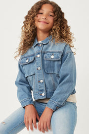 Girls Cargo Pocket Washed Denim Jacket