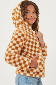 Girls Checkered Half Zip Soft Fleece Hoodie