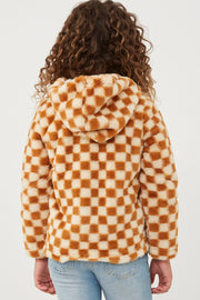 Girls Checkered Half Zip Soft Fleece Hoodie