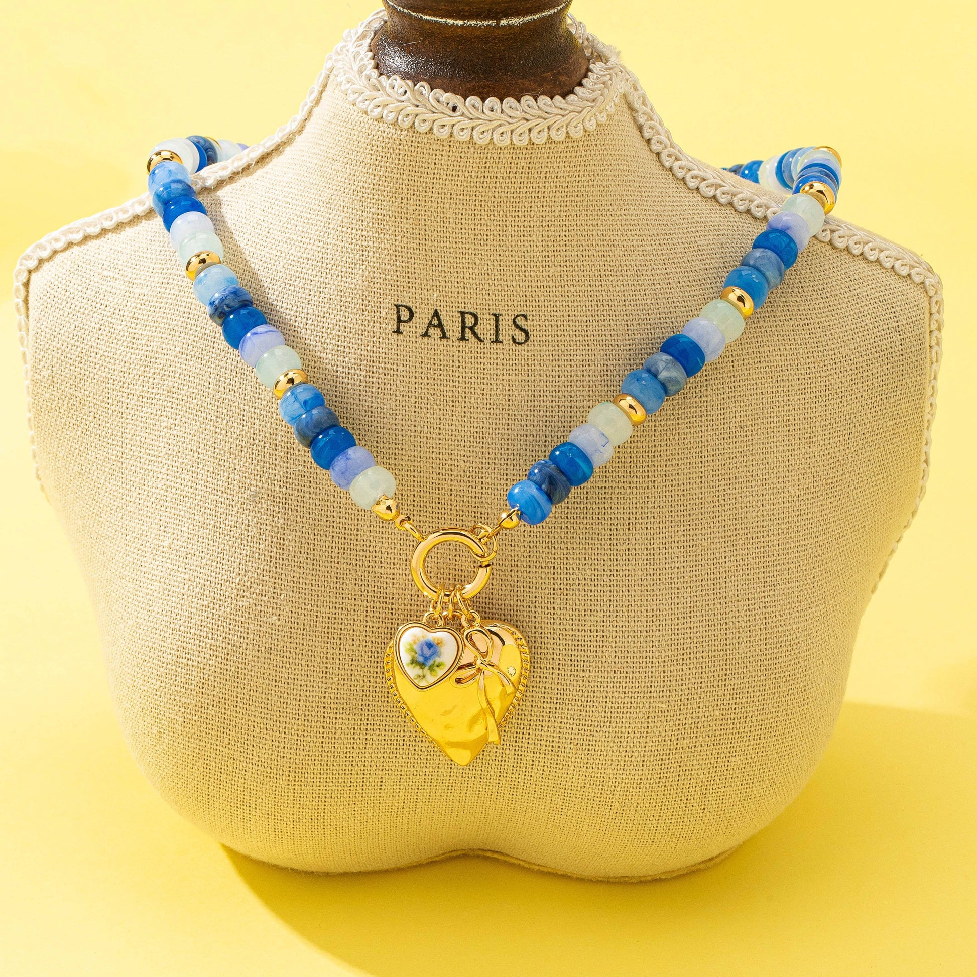 Sweetheart Beaded Porcelain Heart Charm Necklaces