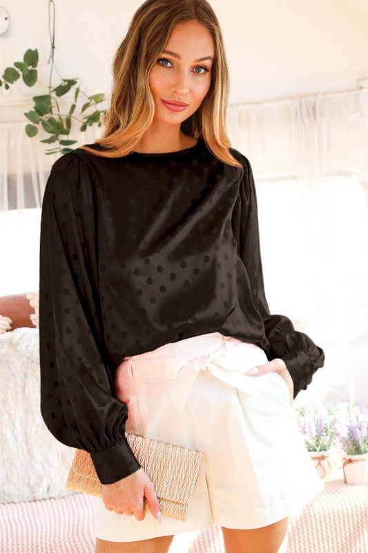 Jacee's Favorite Polka Dotted Satin Blouse