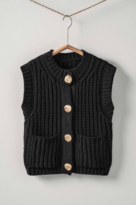 Chunky Knit Button-front Sweater Vest