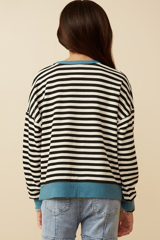 Girls Stripe Banded Sweatshirt