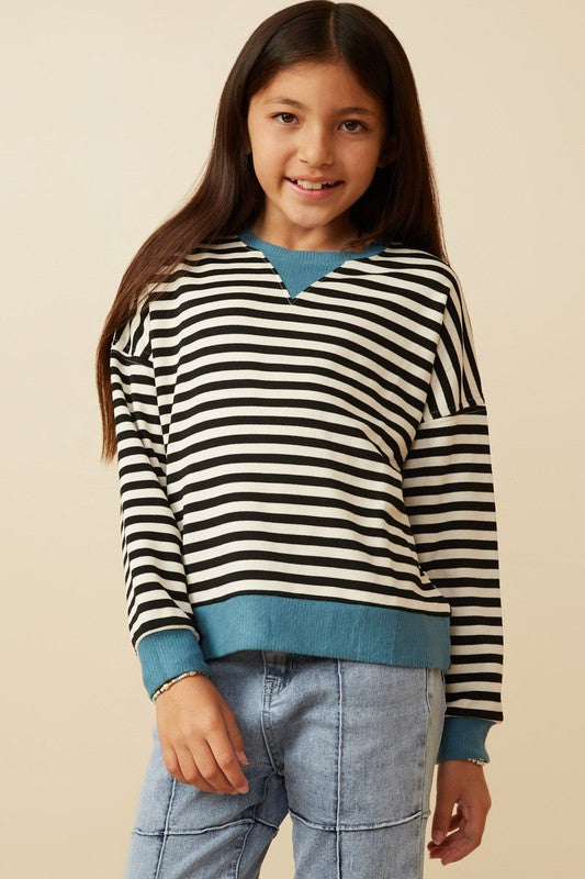 Girls Stripe Banded Sweatshirt