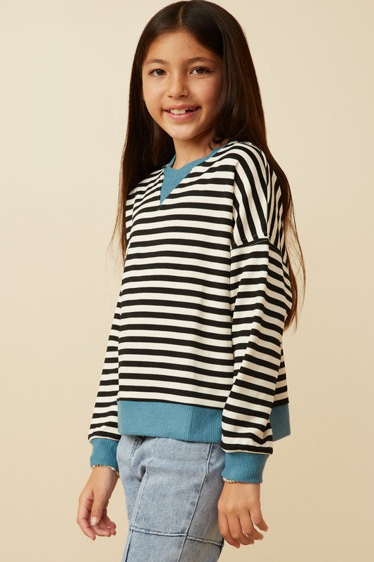 Girls Stripe Banded Sweatshirt