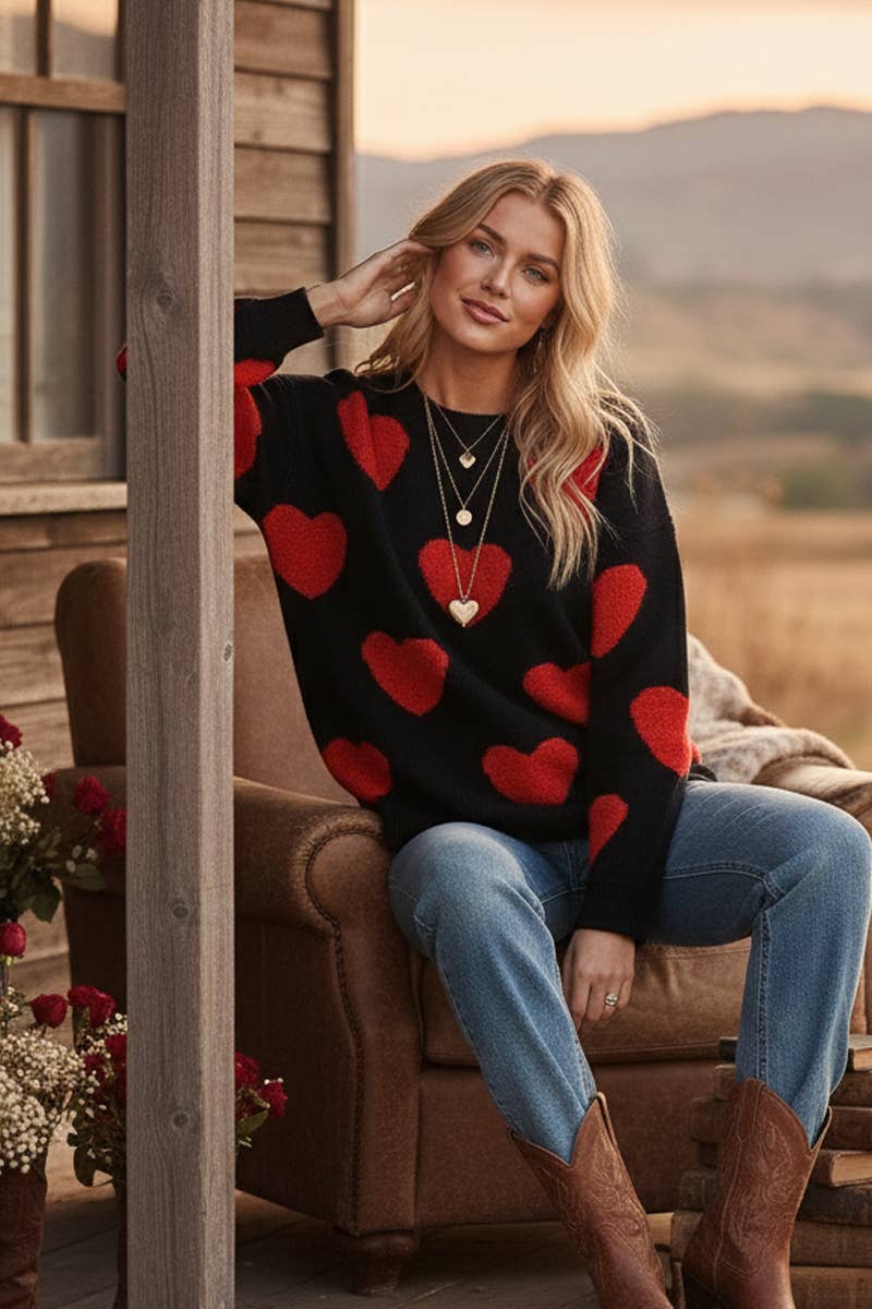 Oversized Valentine Side Slit Heart Sweater