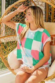 Summer Skies Sweater Vest Top Jade + Pink