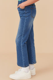 Girls Elastic Waist Straight Leg Denim Jeans