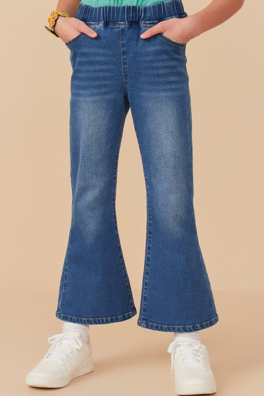 Girls Elastic Waist Straight Leg Denim Jeans