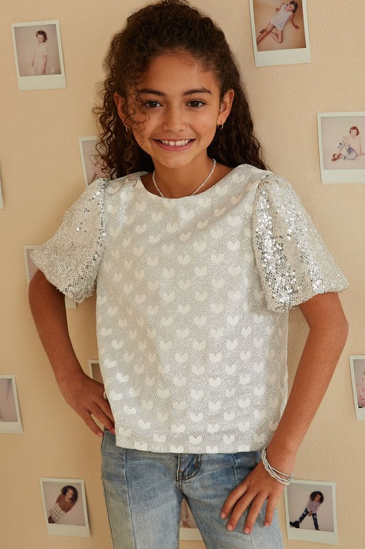 Dancing Under Hearts Girls Sequin Top