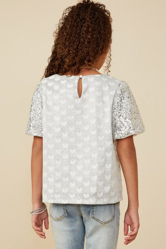 Dancing Under Hearts Girls Sequin Top