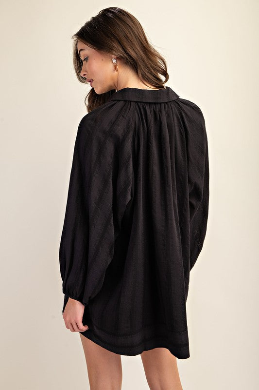 Artisan Textured Balloon Sleeve Mini Dress with Front Tie